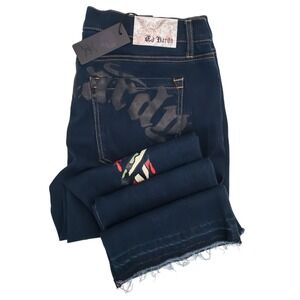 ED HARDY Stacked Boot Jeans Men's 36 Blue Snake The Corps Y2K Style